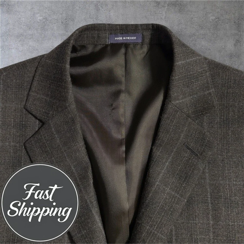 STAFFORD Slim Fit Mens 2 Piece suit Jacket 40R  Pants 34x29 Wool Plaid Brown